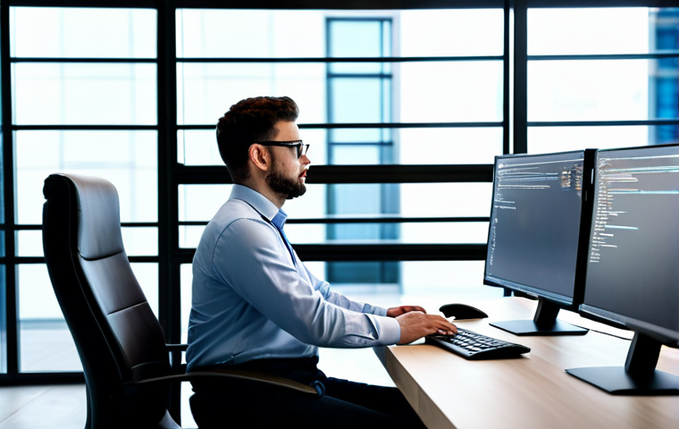 A professional software developer in a modern, well-lit office, dressed in a modest business casual outfit. They are sitting at a sleek desk, attentively observing a large monitor displaying a Windows Terminal window with clean, color-coded text showing batch file commands executing smoothly. The background is a blurred, contemporary office environment with subtle tech elements. The developer has a natural pose, perfect anatomy, correct proportions, well-formed hands, and proper finger count. This image conveys efficient automation and control, highlighting a sense of accomplishment. Professional photography, high resolution, soft lighting. Safe for work, appropriate content, fully clothed, professional dress.