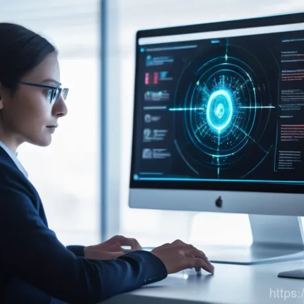 윈도우 10의 고급 시작 옵션 활용 - A person, appearing calm and focused, is seated at a modern desk in a well-lit, minimalist office se...