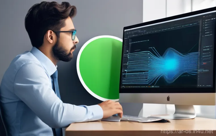 윈도우 10의 고급 시작 옵션 활용 - A diverse individual is shown looking distressed at a computer screen displaying an error message or...