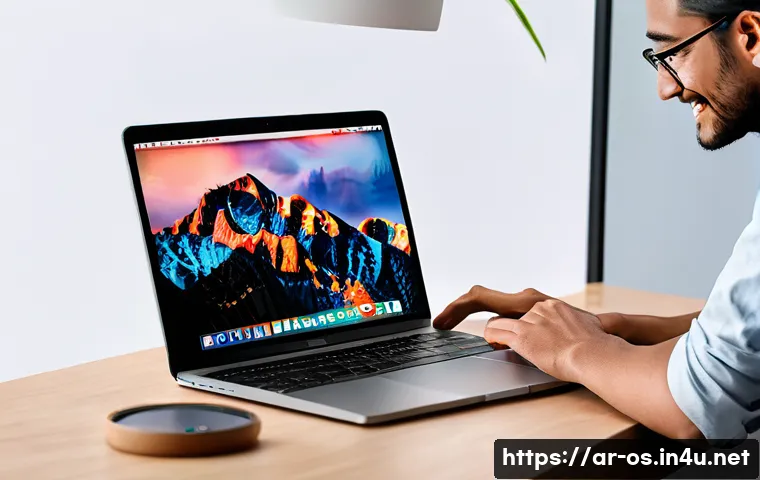 macOS에서 소프트웨어 설치 및 삭제 - **Prompt:** A mid-shot of a person (25-35 years old, dressed in smart-casual, modest clothing) happi...