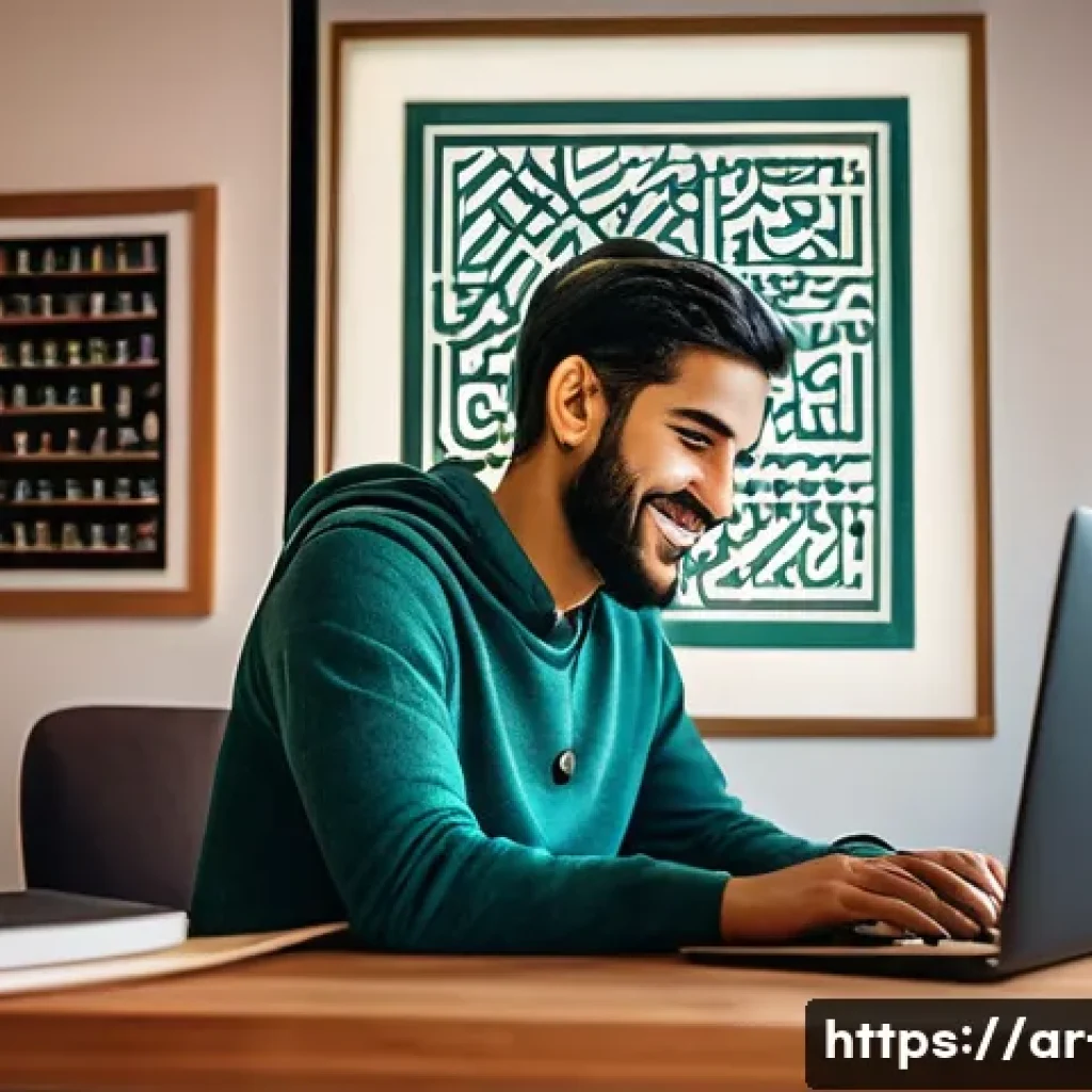 리눅스 배포판 추천  우분투 페도라 데비안 등 - A cozy home office scene featuring an Arabic-speaking young adult sitting comfortably at a modern de...