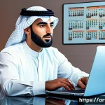 윈도우의 관리자 계정 활성화 방법 - A professional Arab man in a modern office setting, confidently using a Windows laptop with Command ...
